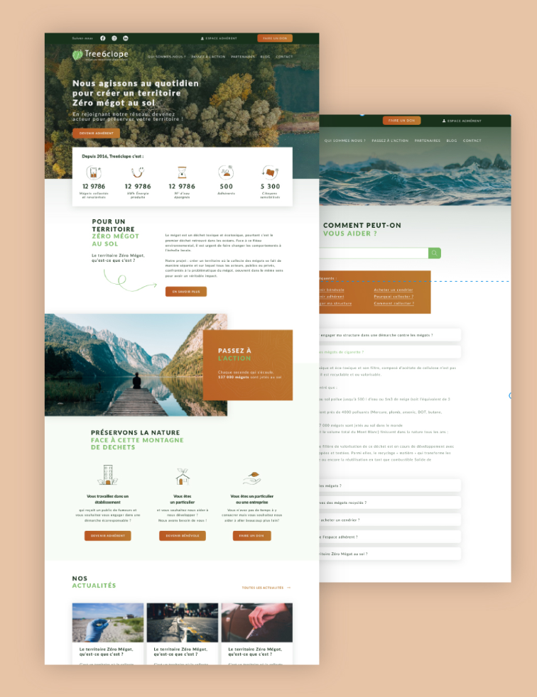 Réalisation du webdesign du site internet de l'association Tree6clope dans le Pays basque. Accessibilité, expérience utilisateur